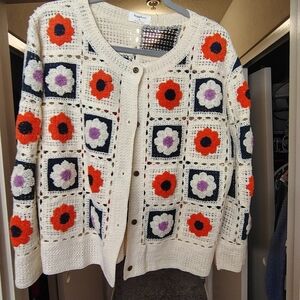 Knit multicolored sweater with front buttons
